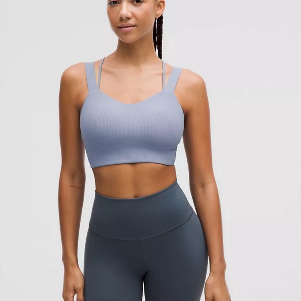 Seamless Ribbed Sports Bra - Light Blue